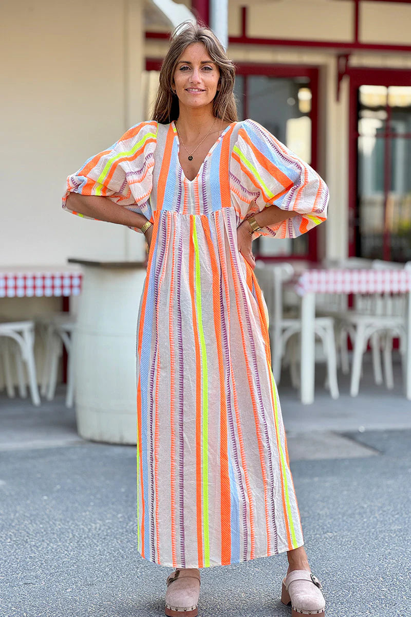 Orange Neon Stripe Boho House Dress