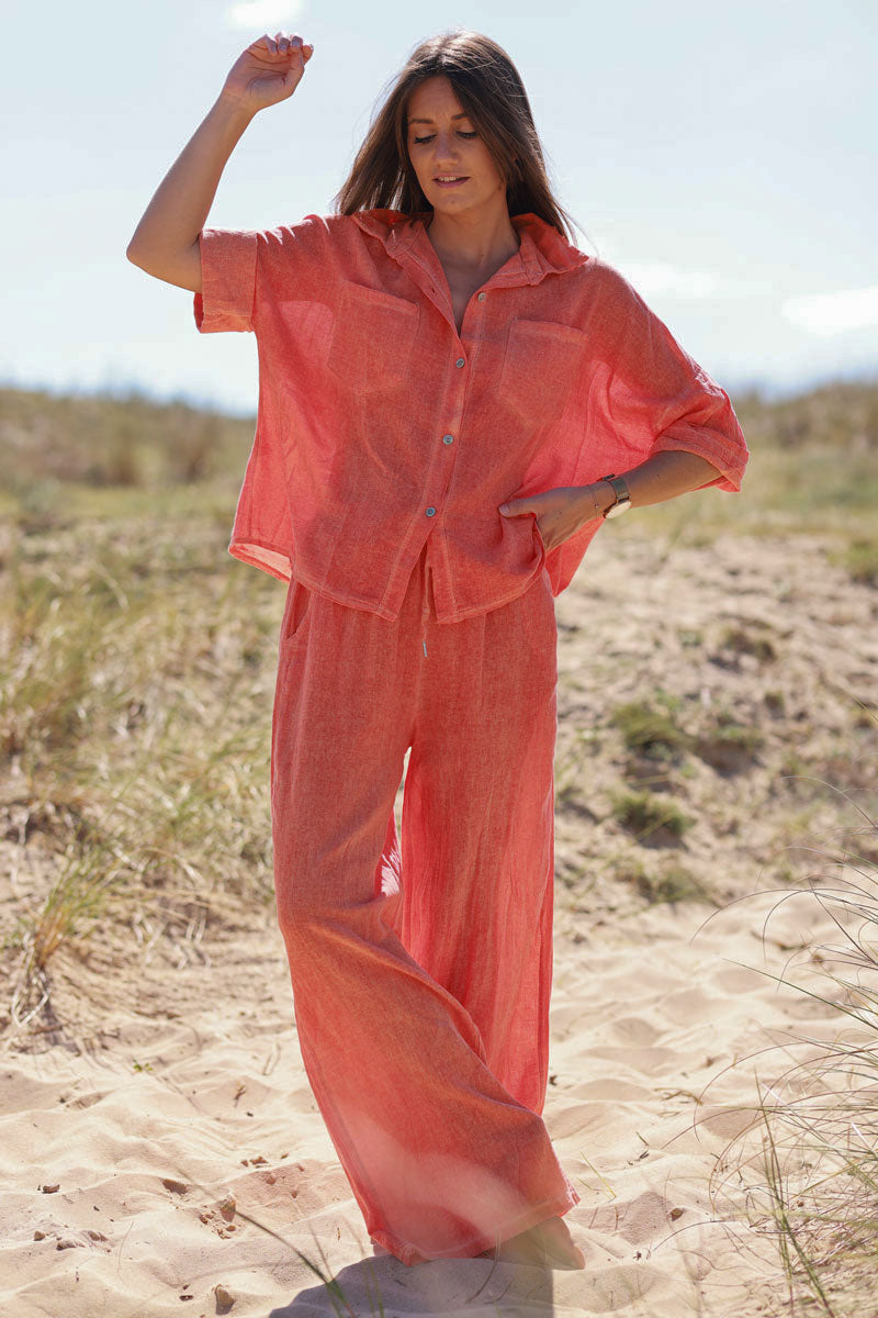 Orange Soft Cotton Blouse with 3/4 sleeves and large Pockets
