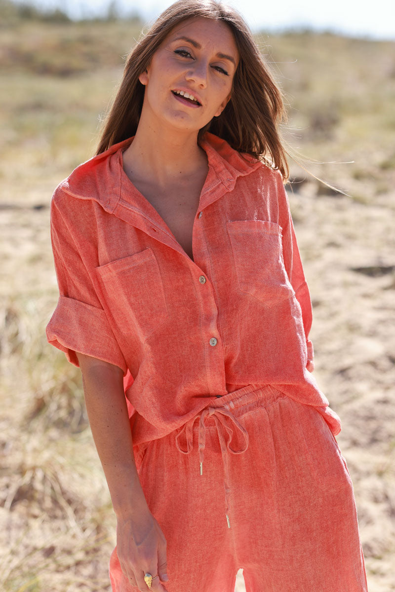 Orange Soft Cotton Blouse with 3/4 sleeves and large Pockets