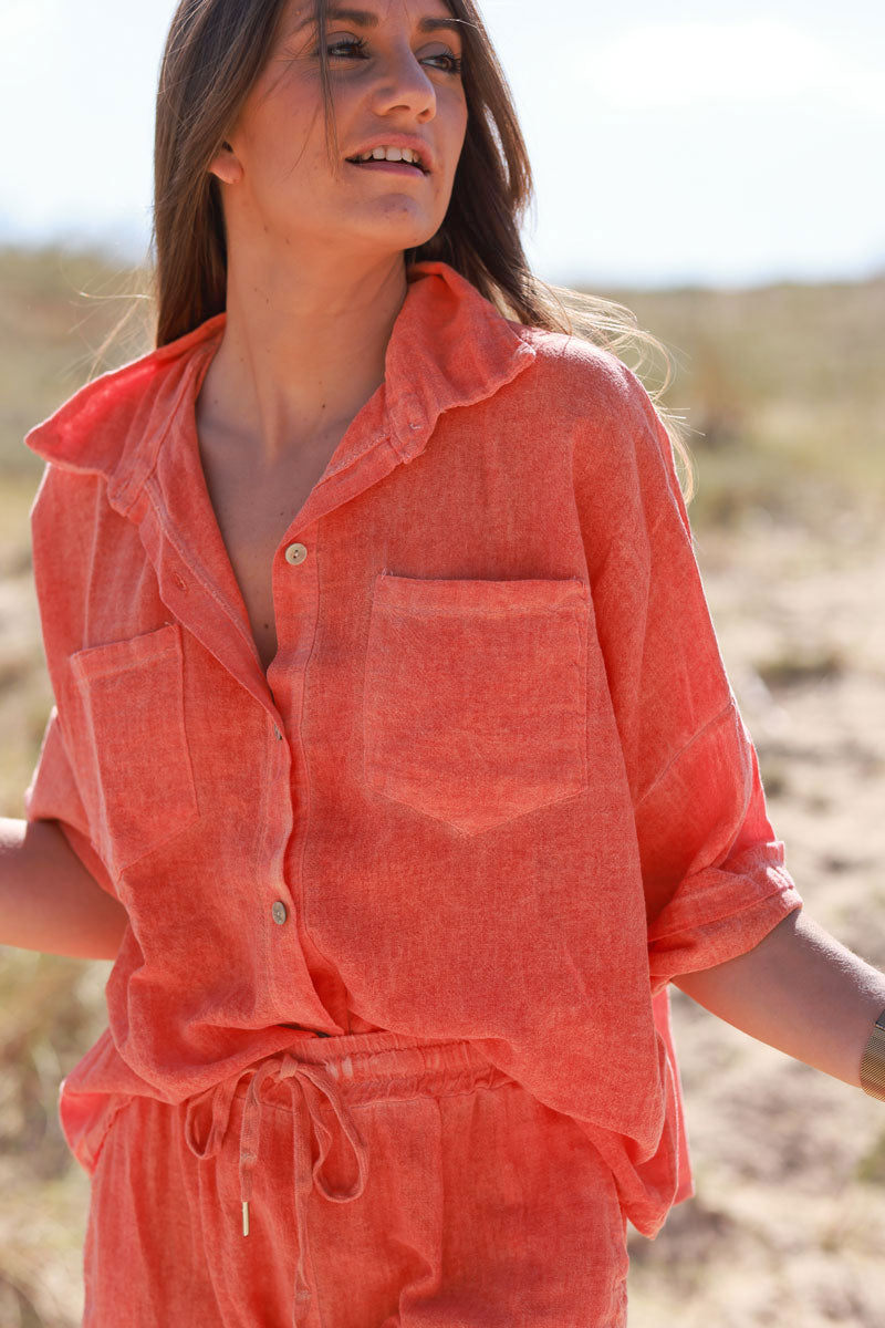 Orange Soft Cotton Blouse with 3/4 sleeves and large Pockets
