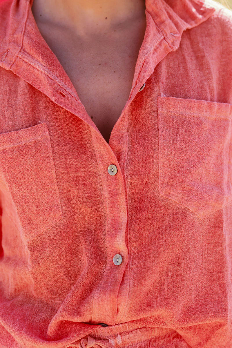 Orange Soft Cotton Blouse with 3/4 sleeves and large Pockets