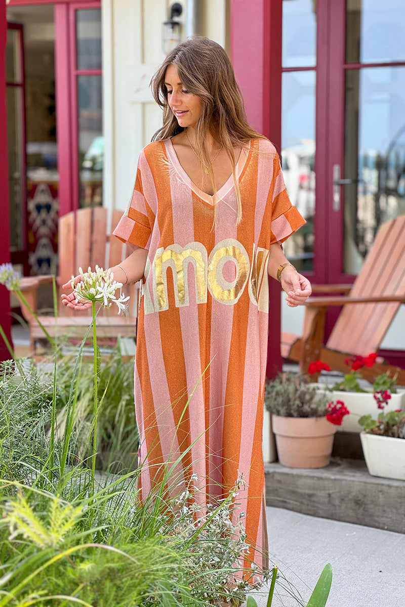 Orange Stripe “Amour” Cabana Maxi Dress