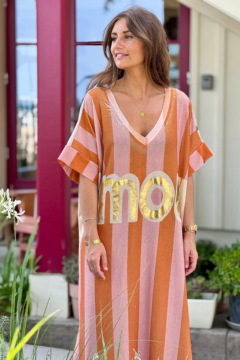 Orange Stripe “Amour” Cabana Maxi Dress