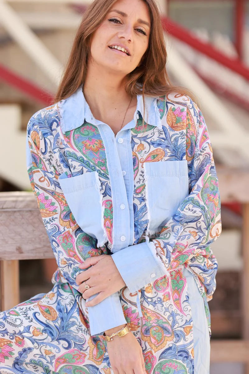 Paisley and Denim Lightweight Button-Down