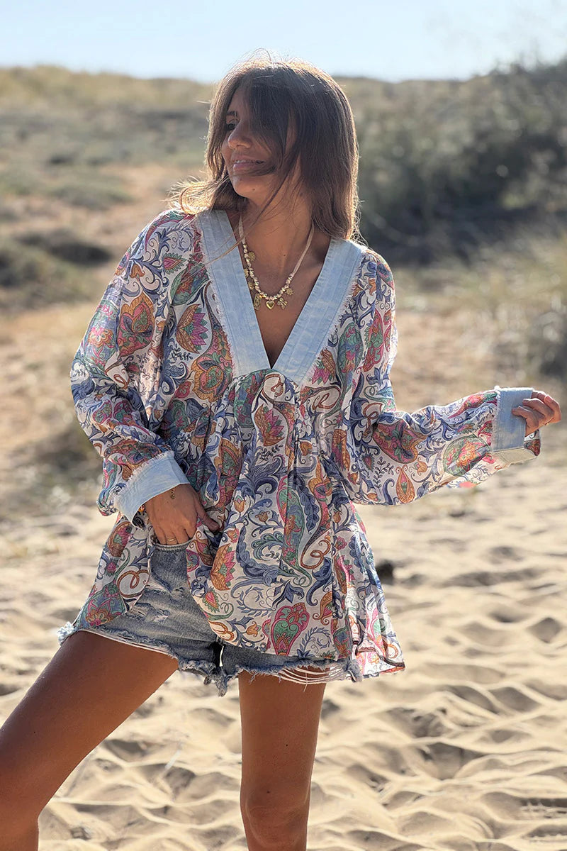 Paisley and Denim Lightweight Blouse