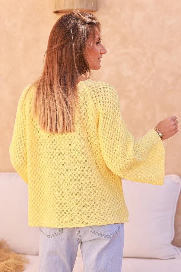 Pastel Yellow Cotton Textured Waffle Knit Top