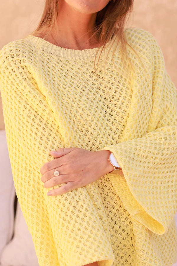 Pastel Yellow Cotton Textured Waffle Knit Top