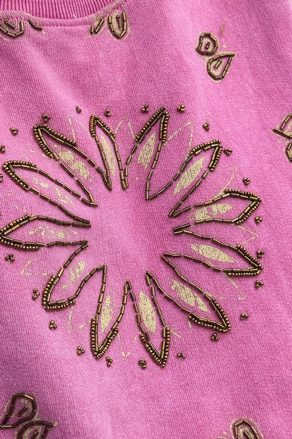 Pink Beaded Sun Scoop Neck Sweater