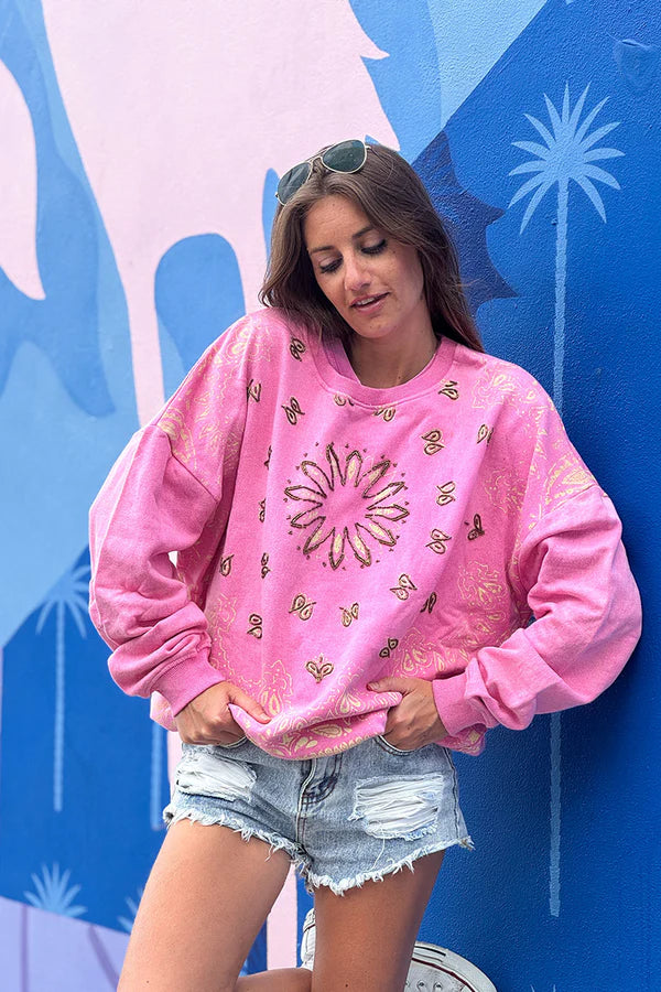 Pink Beaded Sun Scoop Neck Sweater