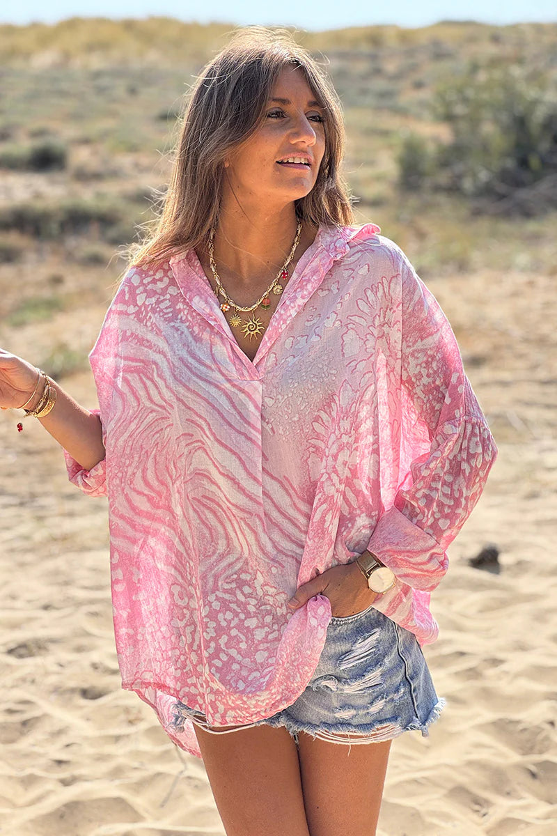Pink Bleach Dye Blouse