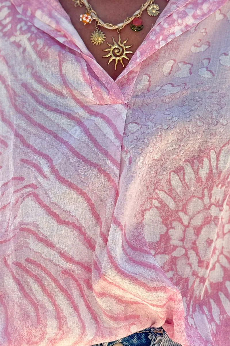Pink Bleach Dye Blouse