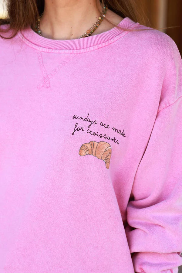 Pink Croissant Screen Print Sweater