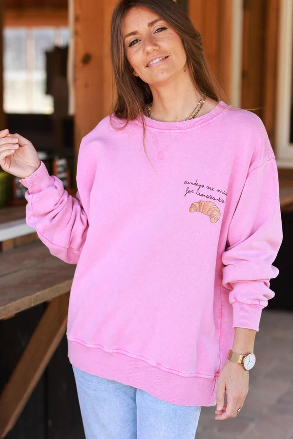 Pink Croissant Screen Print Sweater