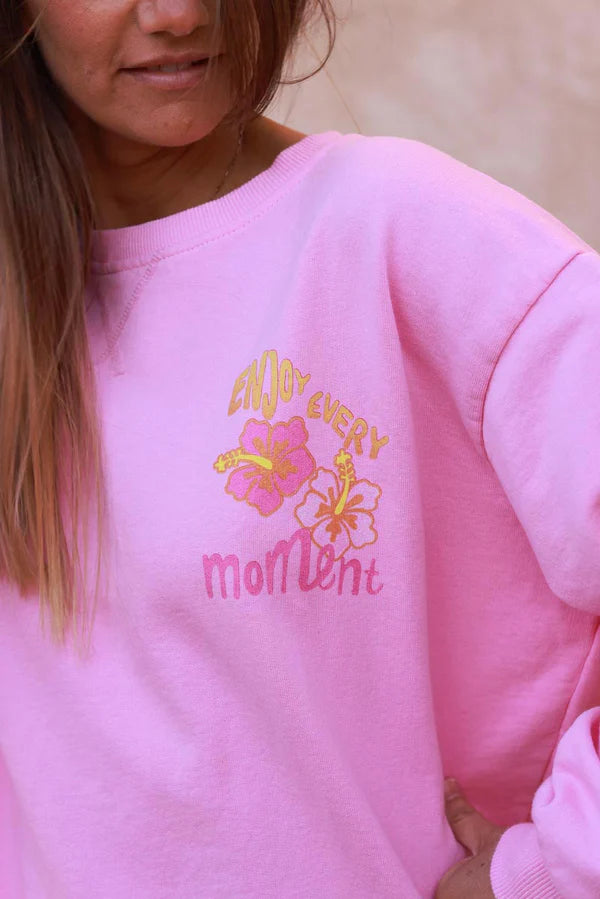 Pink “Enjoy Every Moment” Hibiscus Sweater