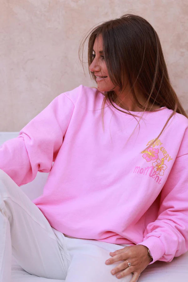 Pink “Enjoy Every Moment” Hibiscus Sweater