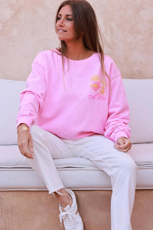 Pink “Enjoy Every Moment” Hibiscus Sweater