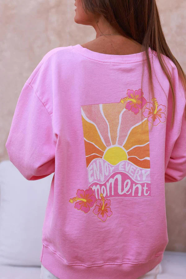 Pink “Enjoy Every Moment” Hibiscus Sweater