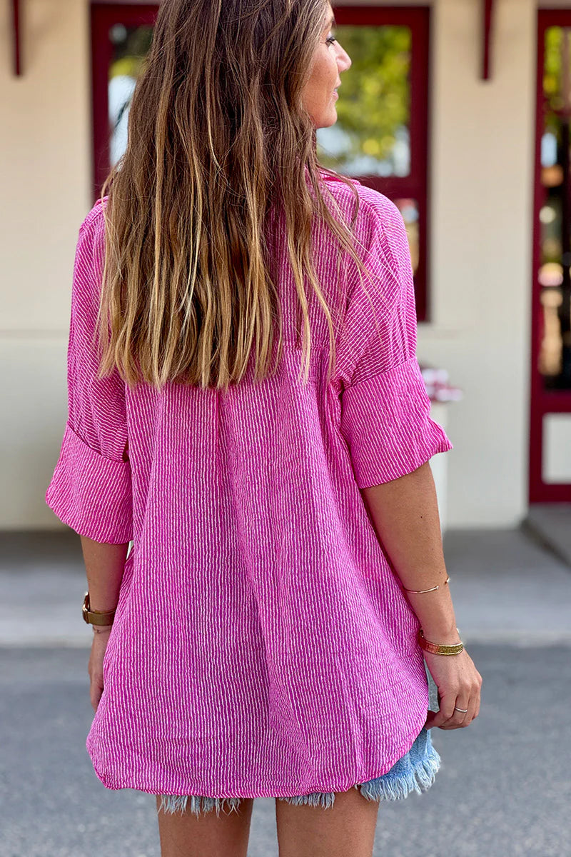 Pink Fuchsia Mottled Pinstripe Gauze Blouse