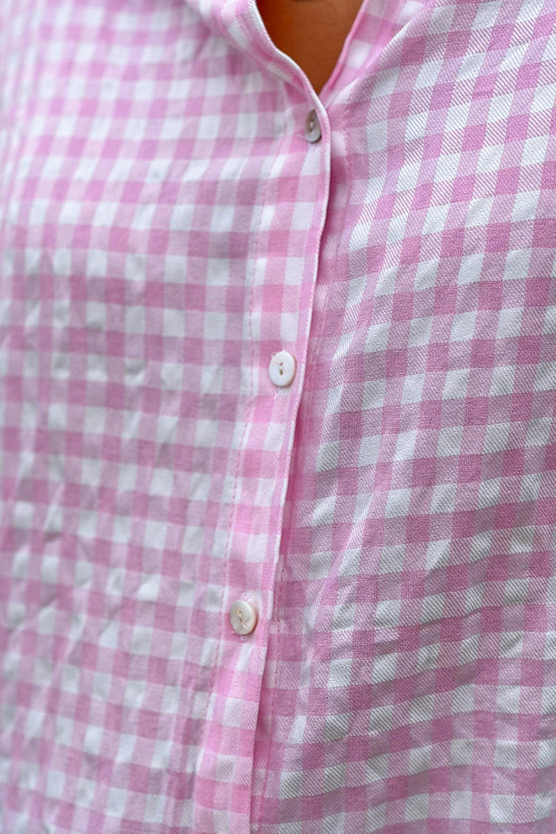 Pink Gingham Button-Down Blouse