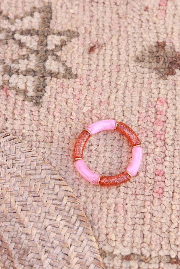 Pink Glitter Tube Bead Bracelet