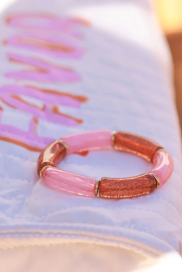 Pink Glitter Tube Bead Bracelet