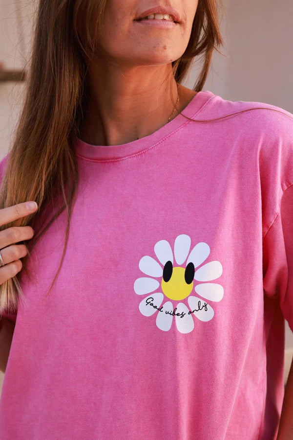 Pink Good Vibes Only Daisy Tee