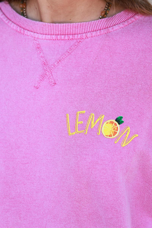 Pink Lemon Screen Print Sweater