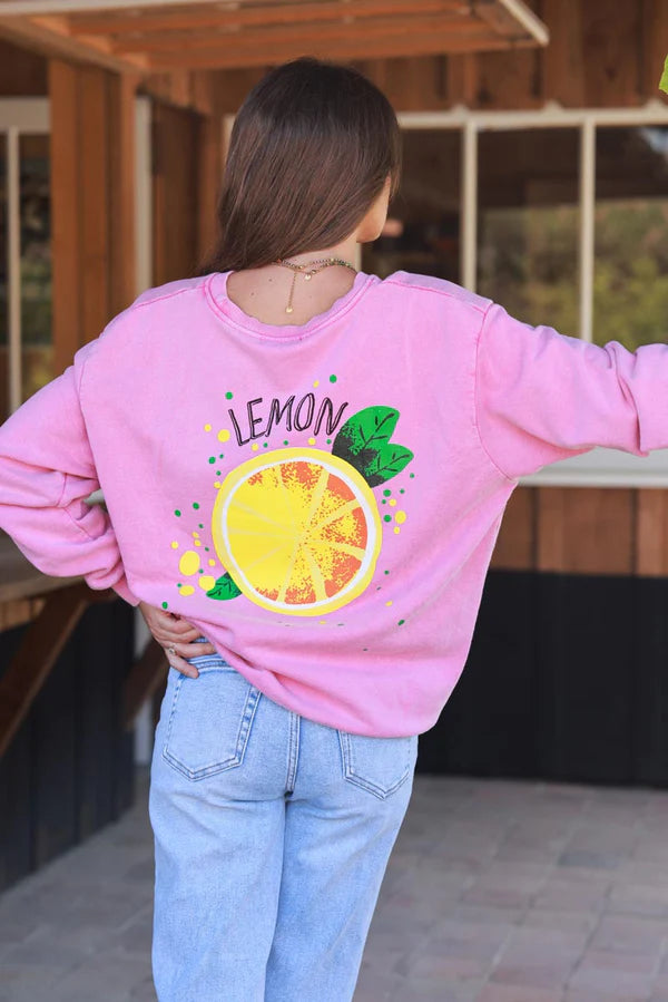 Pink Lemon Screen Print Sweater