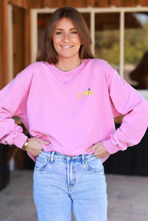 Pink Lemon Screen Print Sweater