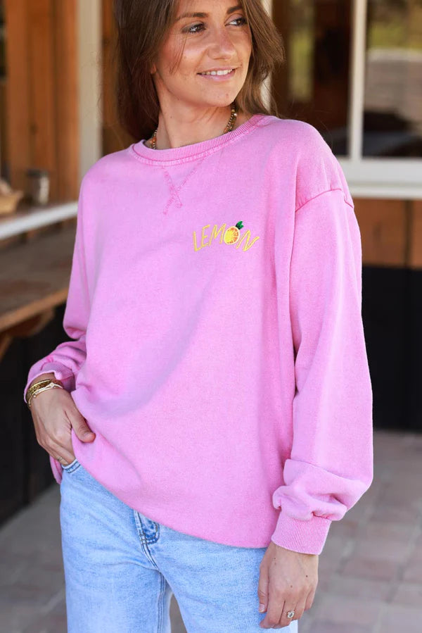 Pink Lemon Screen Print Sweater
