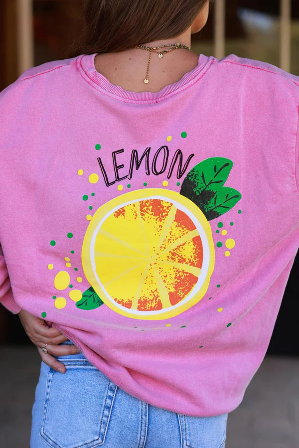 Pink Lemon Screen Print Sweater