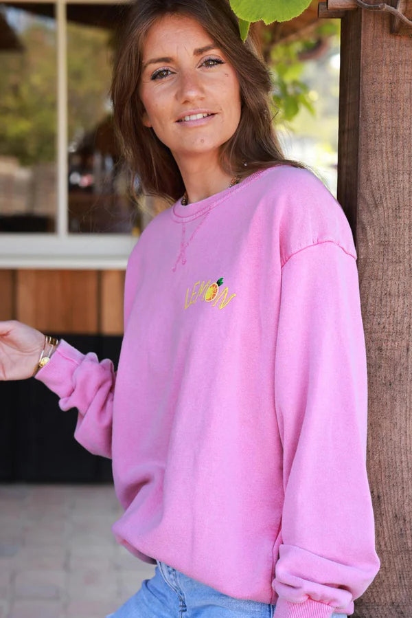 Pink Lemon Screen Print Sweater
