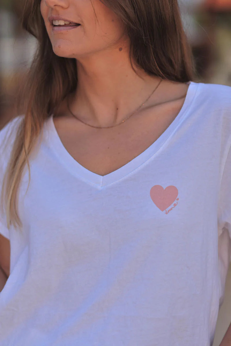 Pink “Love” Slouchy V-Neck Tee