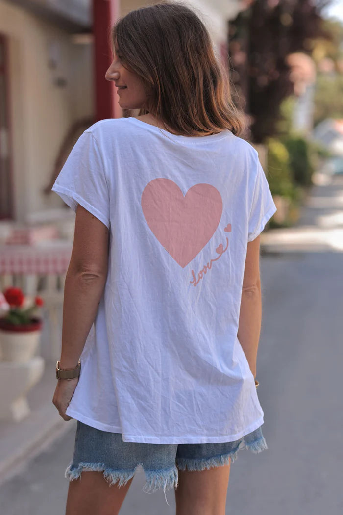 Pink “Love” Slouchy V-Neck Tee