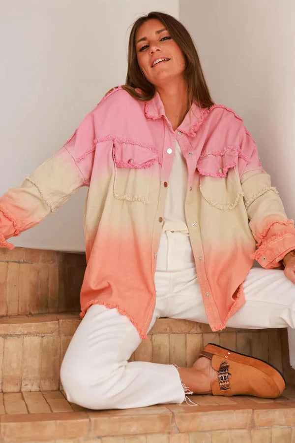 Pink Ombre Denim Snap Button Shirt