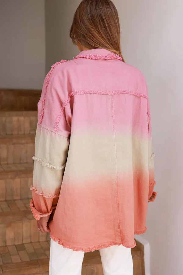 Pink Ombre Denim Snap Button Shirt