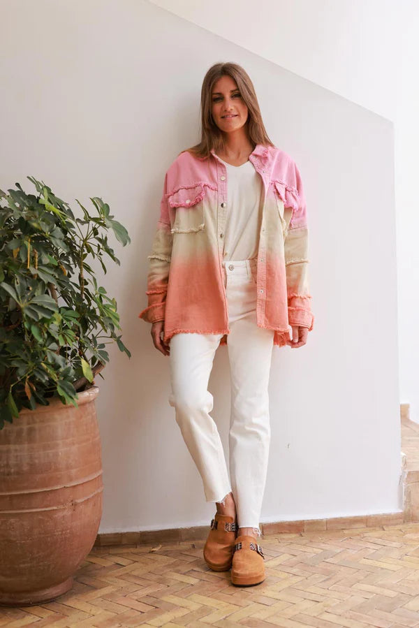 Pink Ombre Denim Snap Button Shirt
