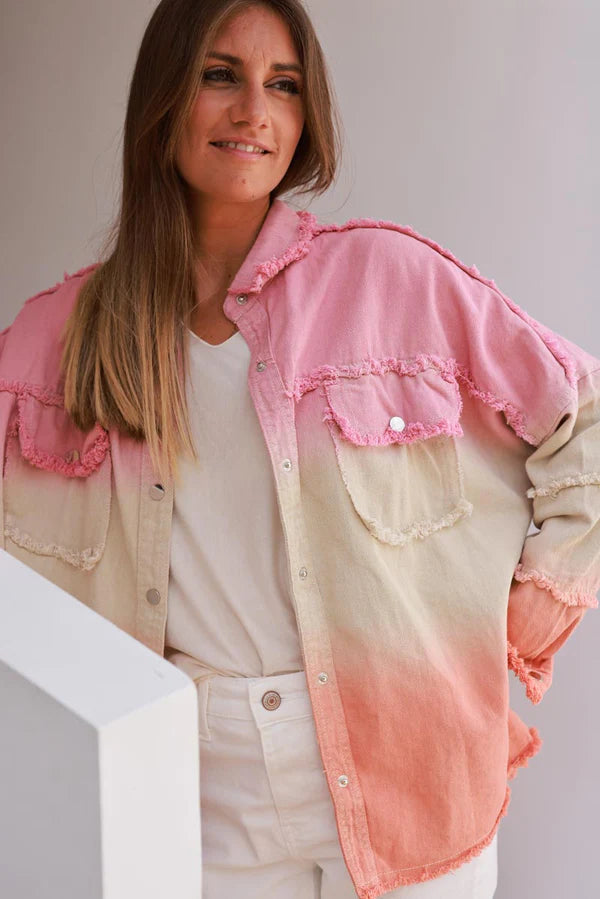 Pink Ombre Denim Snap Button Shirt