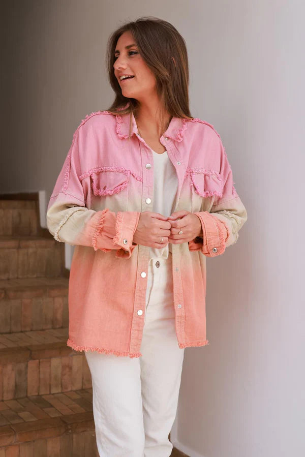 Pink Ombre Denim Snap Button Shirt