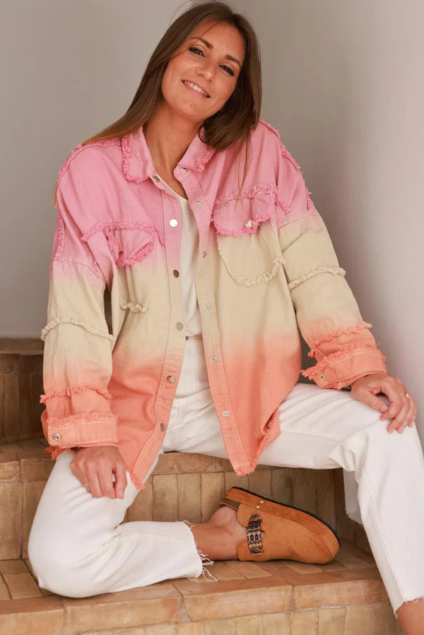 Pink Ombre Denim Snap Button Shirt
