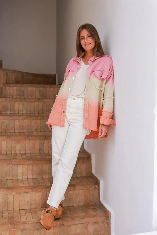 Pink Ombre Denim Snap Button Shirt