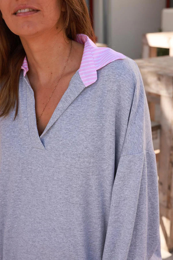 Pink Stripe Heather Pullover Jersey Sweater