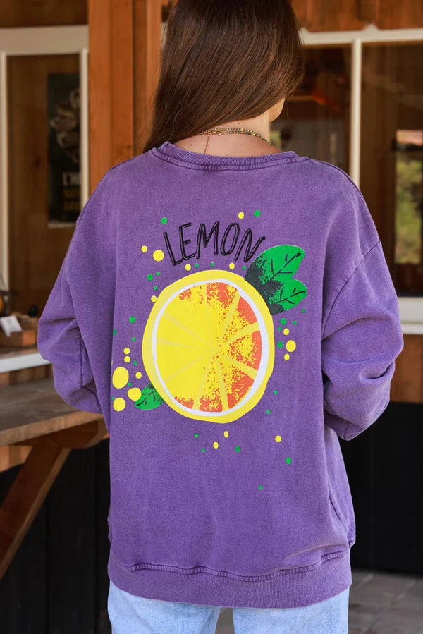 Purple Lemon Screen Print Sweater