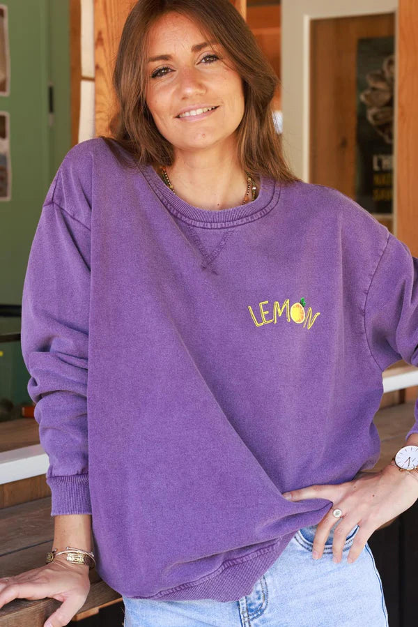 Purple Lemon Screen Print Sweater