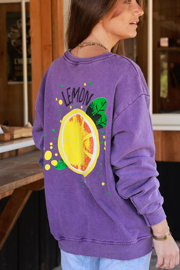 Purple Lemon Screen Print Sweater