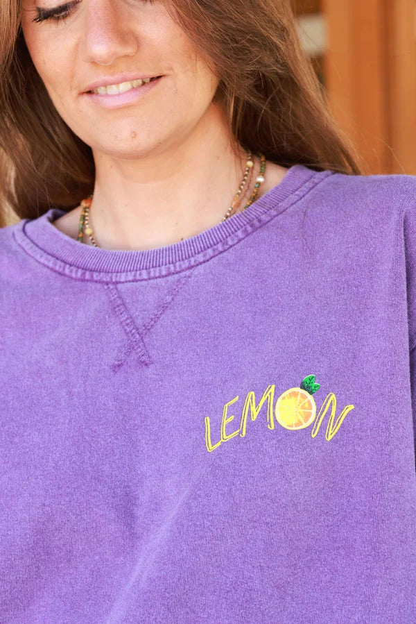 Purple Lemon Screen Print Sweater