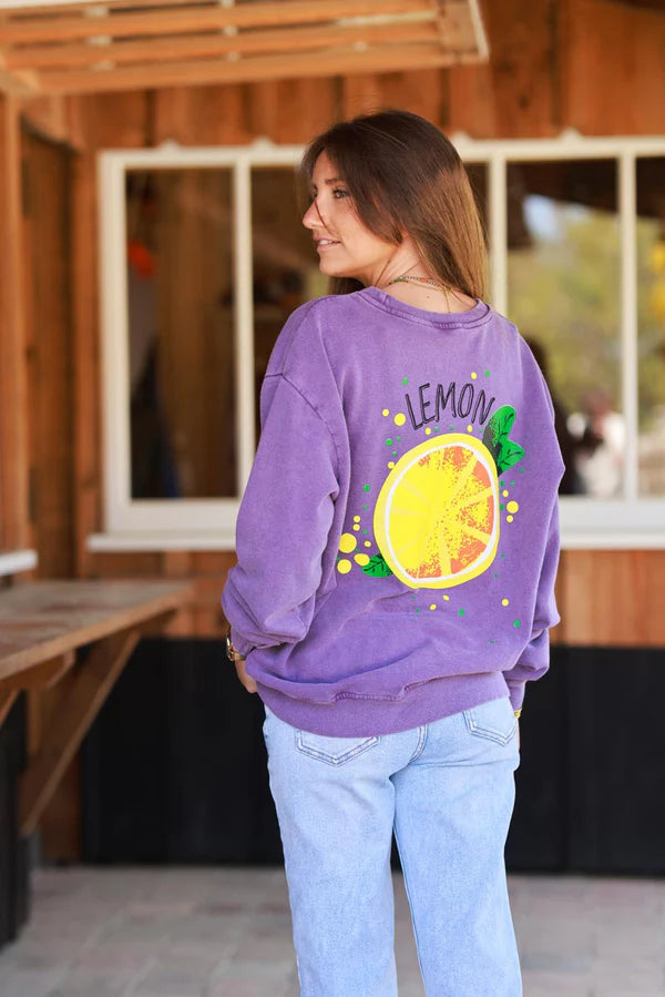 Purple Lemon Screen Print Sweater