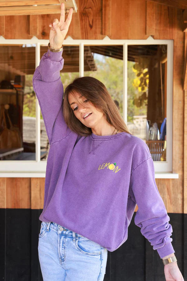 Purple Lemon Screen Print Sweater