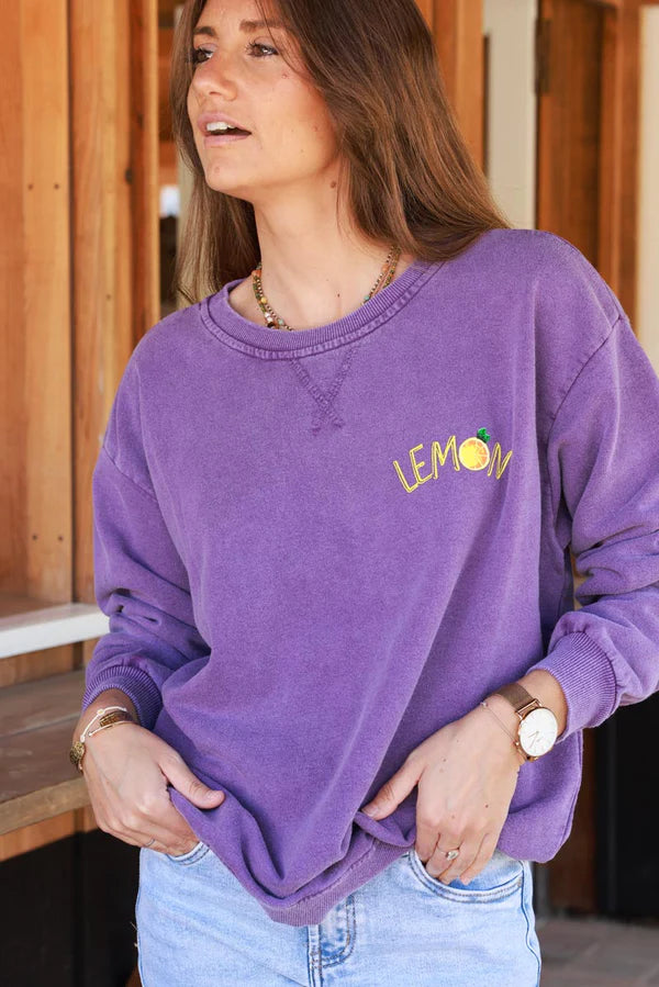 Purple Lemon Screen Print Sweater