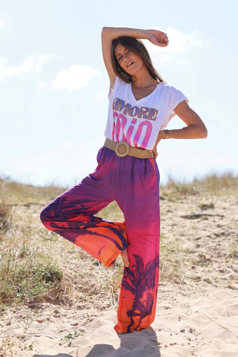 Purple Sunset Tropical Print Pants